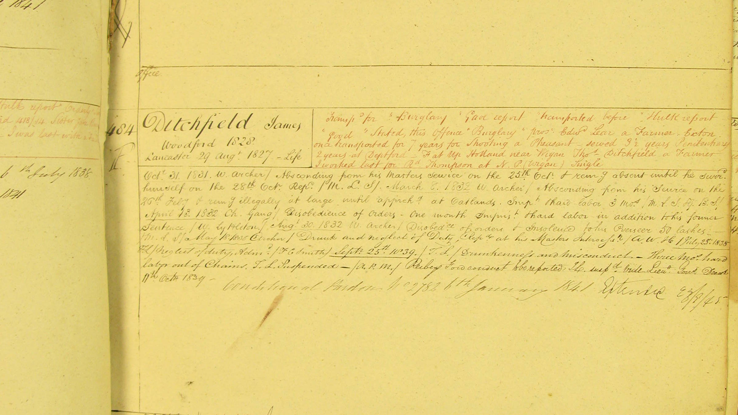 Excerpt from ledgers held as part of Brickendon Estate’s archives mentioning James Ditchfield.