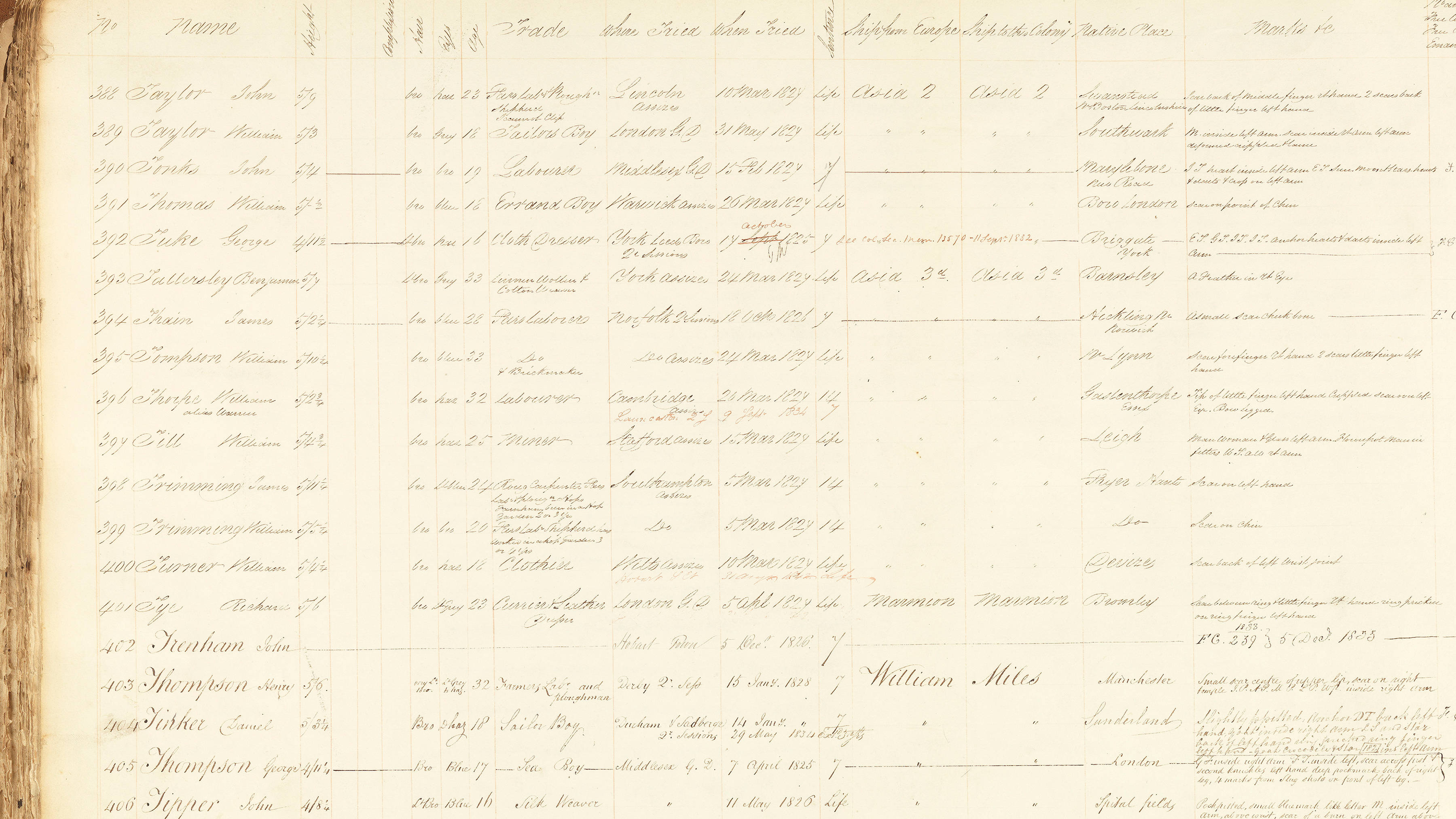 Excerpt from ledgers held as part of Brickendon Estate’s archives mentioning William Thorpe.